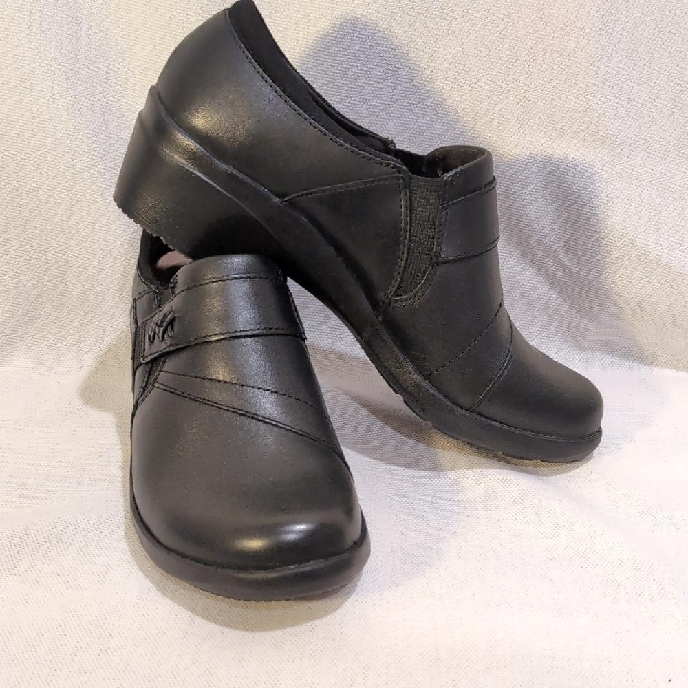 Clarks Black Leather Mules